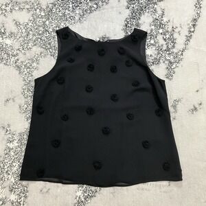 Talbots RSVP Black Blouse‎ L Pom Pom Textured Sleeveless Sheer Top NWT